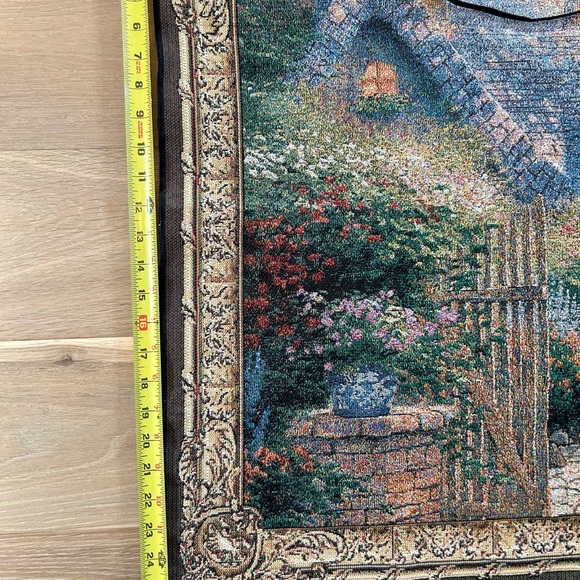 Thomas Kinkade Tapestry Cottage Gate Hanging 26in x 26in - Picture 5 of 7